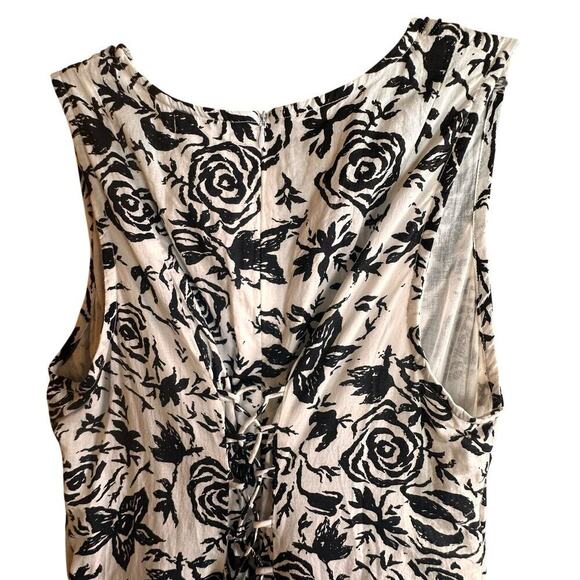 ModaPosa Womens XS Black White Floral Sleeveless Swing Dress Lace Up Back Lined - Picture 15 of 16